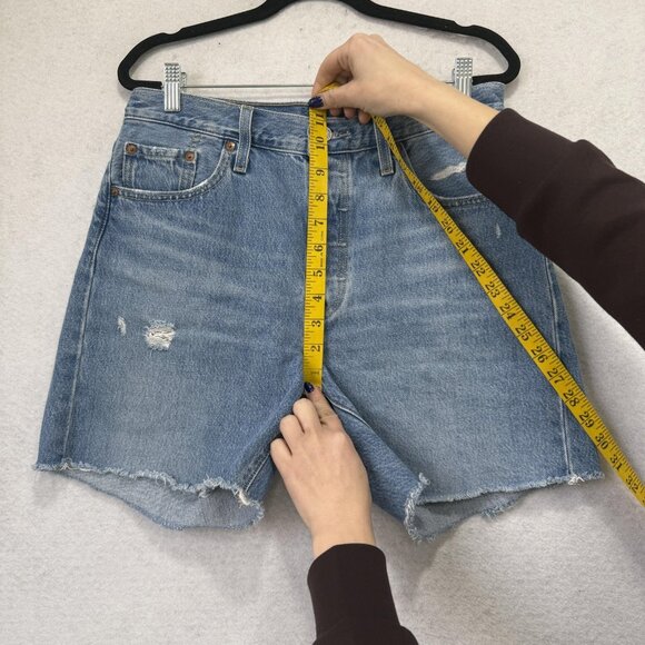 Levis 501 Shorts Womens 29 Blue Denim High Rise Button Fly Cutoff Distressed - Picture 6 of 11